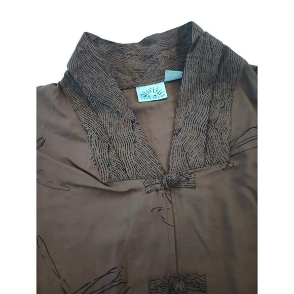 Meng Design Women's Art to Wear Top Size S M Dragonfly Kimono Brown Rayon - Picture 6 of 11